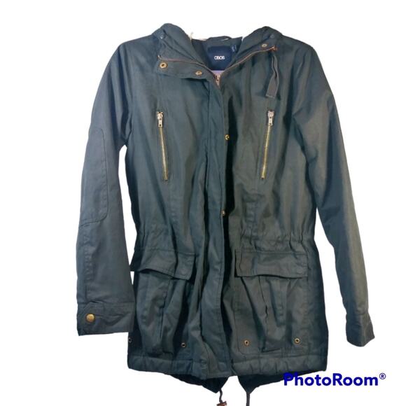 Asos Army Green Utility Jacket Quilted Liner Sherpa lined Hood Size 2 - Picture 1 of 13
